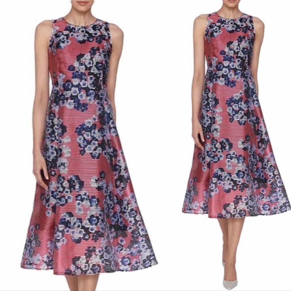 LK Bennett Rose and Navy Floral Striped Midi Dress